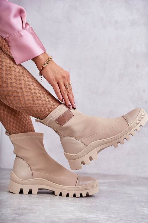 Damskie Materiałowe Botki Nicole 2703 Beżowe