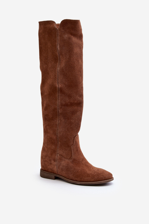 Zazoo 3407 Zamszowe Kozaki Do Kolana Na Płaskim Obcasie Camel