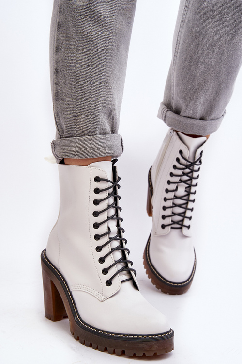 Botki Damskie Sznurowane Na Słupku Białe Arove