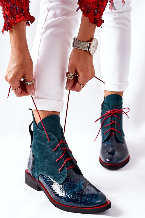 Skórzane Botki Z Krokodylim Wzorem Zielone Cheyenne