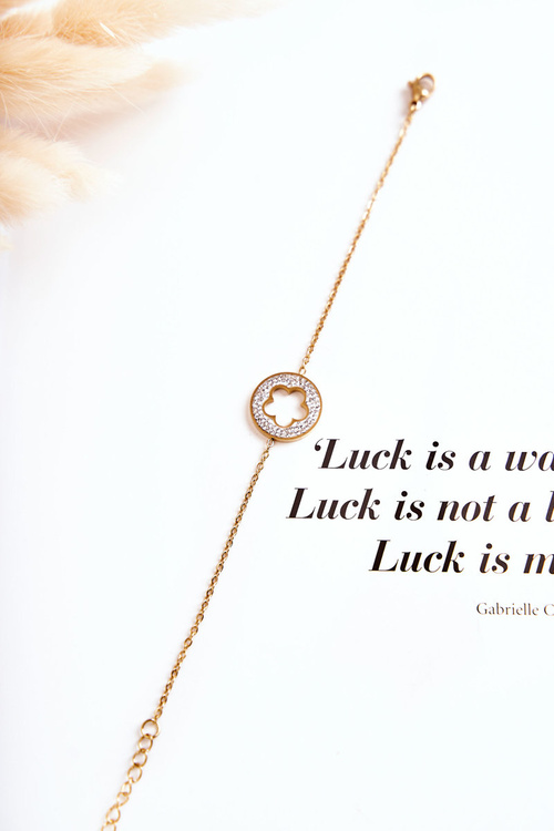 Damska Bransoletka Celebrytka Kwiat I Cyrkonie Złota