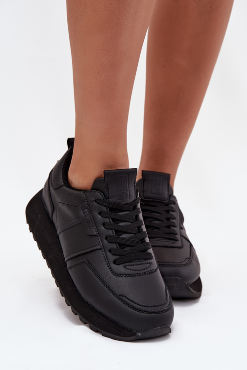 Skórzane Sneakersy Damskie Na Platformie Big Star OO274573 Hi-Poly System Czarne