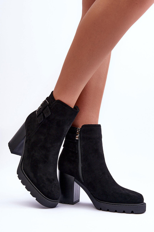 Zamszowe Botki Na Obcasie Czarne Makeline