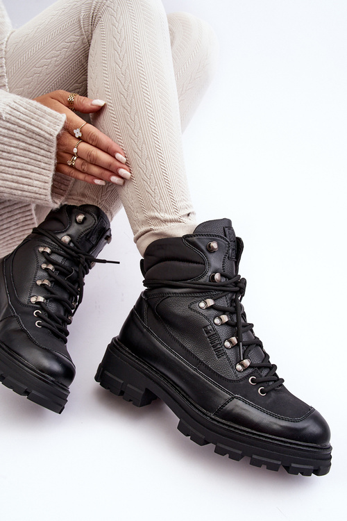 Ocieplane Trapery Botki Sznurowane Damskie Czarne Big Star MM274663