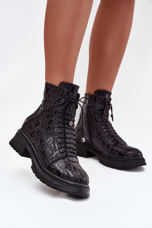 Skórzane Botki Workery Damskie Ocieplane Na Zamek Artiker 57C2257 Czarne