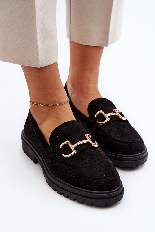 Mokasyny Damskie Ażurowe Z Ozdobą Czarne Talesse