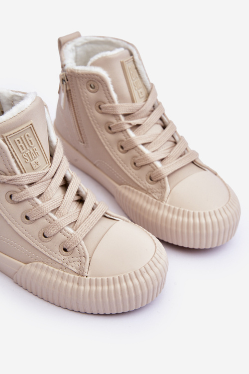Ocieplane Dziecięce Trampki Na Suwak Big Star MM374012 Jasnobeżowe