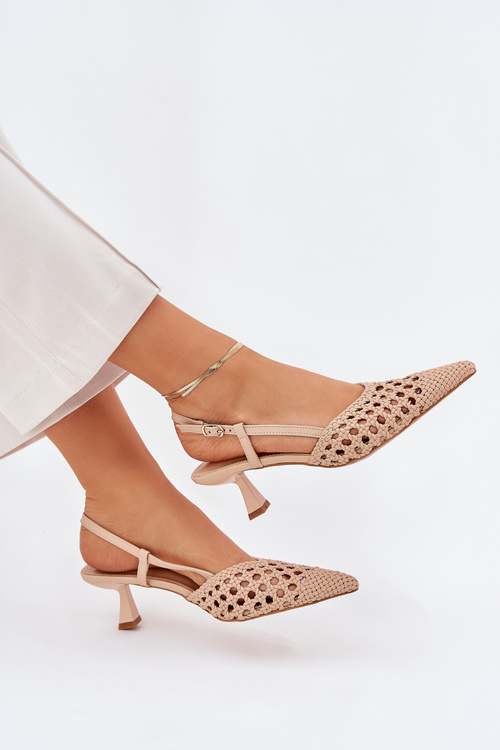 Szpilki Ze Szpiczastym Noskiem I Odkrytą Piętą Beżowe Umirana