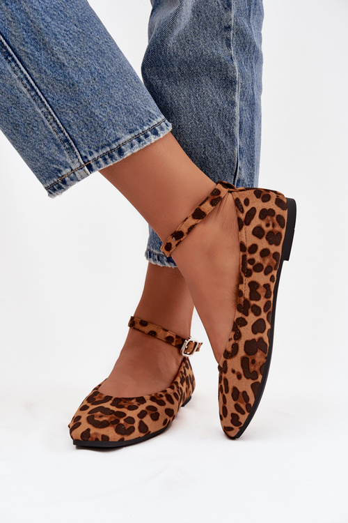 Baleriny Damskie Z Paskiem I Klamrą Panterka Janelor