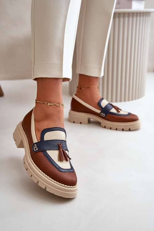 Skórzane Mokasyny Damskie Brązowe Laura Messi 2835