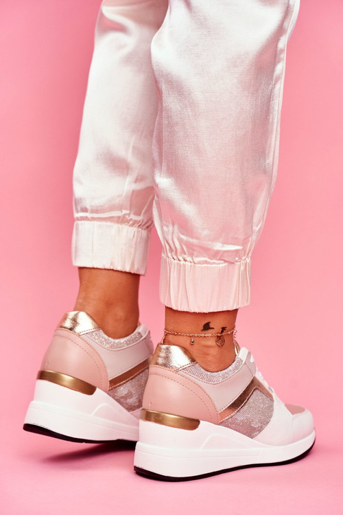 Sportowe Damskie Buty Sneakersy Biało Różowe Dillion