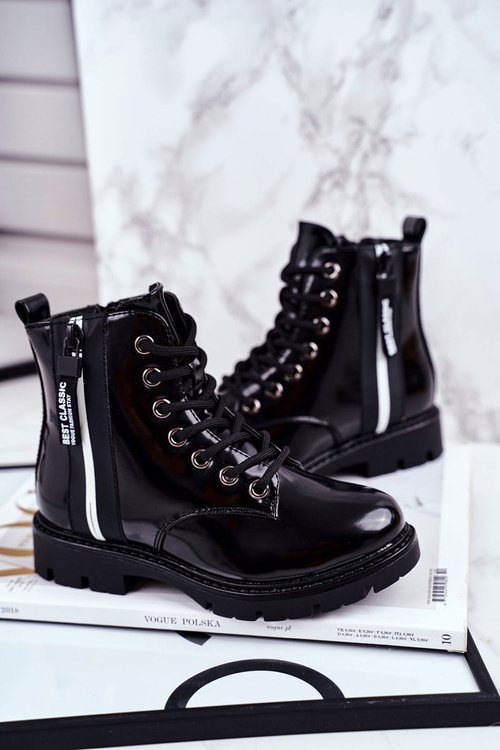 Dziecięce Botki Ocieplane z Suwakiem Lakierowane Czarne Falkon