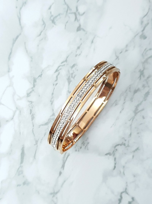 Damska Bransoleta Stalowa Z Cyrkoniami Różowe Złoto Verne