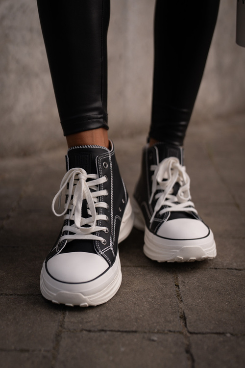 Trampki Damskie Na Platformie Eko Skórzane Big Star OO274063 Czarne