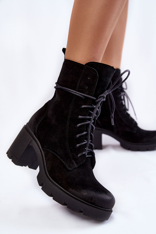 Zamszowe Damskie Botki Na Obcasie Czarne Rea