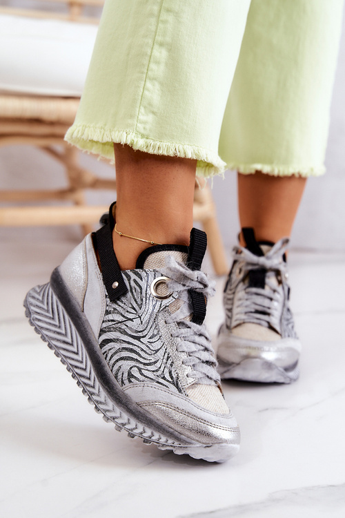 Damskie Skórzane Sneakersy Maciejka 04916-03 Szare