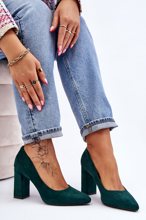 Zamszowe Czółenka Na Słupku Sergio Leone PB216 Zielone