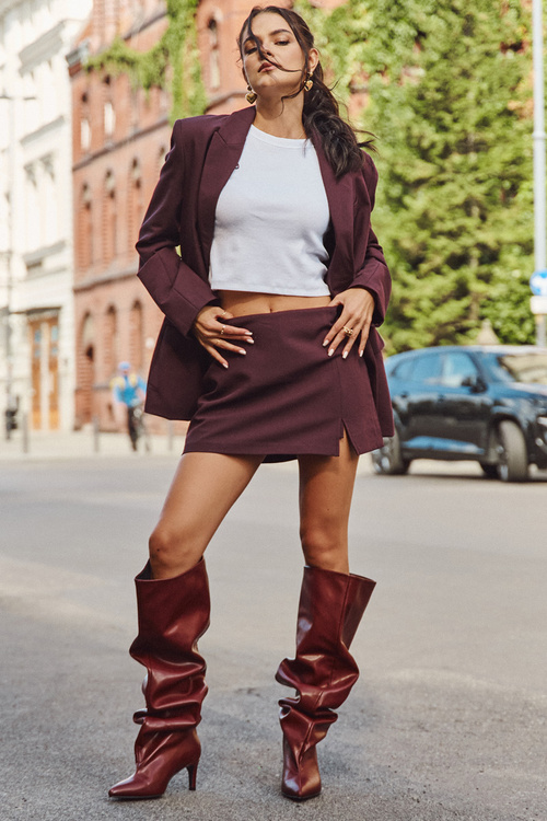 Kozaki Damskie Na Szpilce Wsuwane Bordowe Mavilla