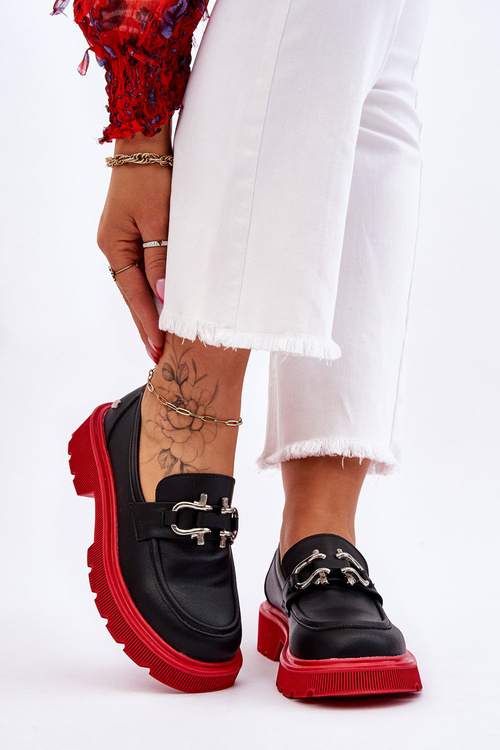 Skórzane Mokasyny Z Ozdobą GOE LL2N4040 Czarno-Czerwone