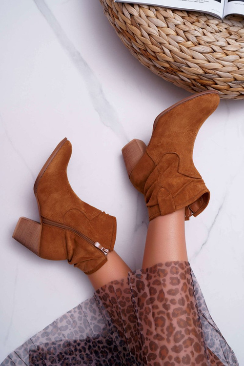 Botki Damskie Na Słupku Kowbojki Camel Maverick