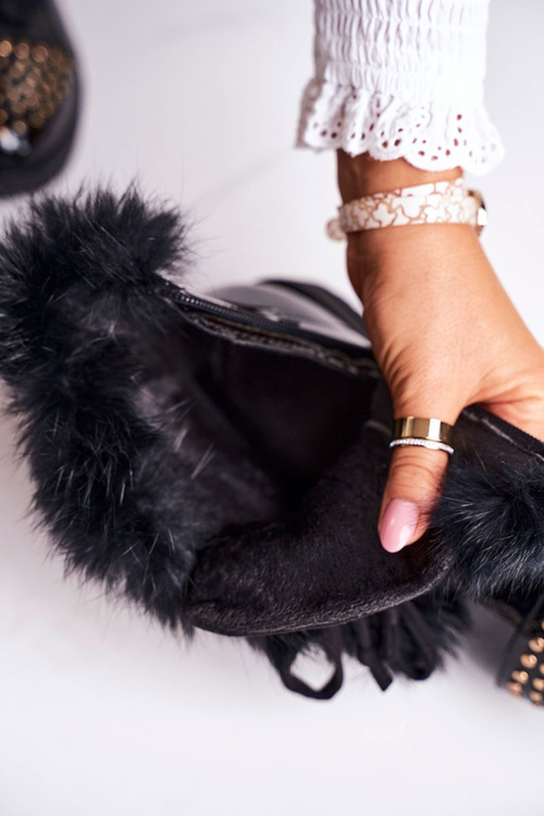 Damskie Ocieplane Botki Z Dżetami I Futerkiem Lakierowane Glam