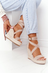 Sandały Na Koturnie Z Plecionką Beżowe Lanzarote