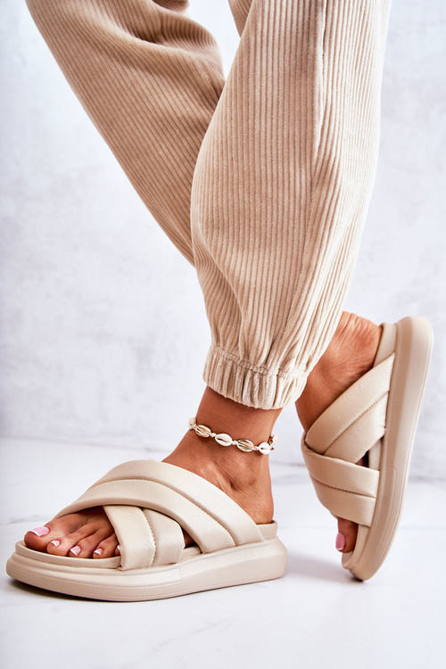 Damskie Skórzane Klapki La.Fi Beżowe Silla