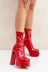 Lakierowane Botki Na Platformie I Wysokim Słupku Czerwone Lotisha