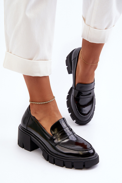 Mokasyny Damskie Na Masywnym Obcasie Big Star NN274055 Czarne