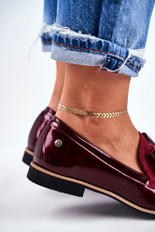 Damskie Półbuty Maciejka Lakierowane Loafery Bordowe 04099-44/00-1