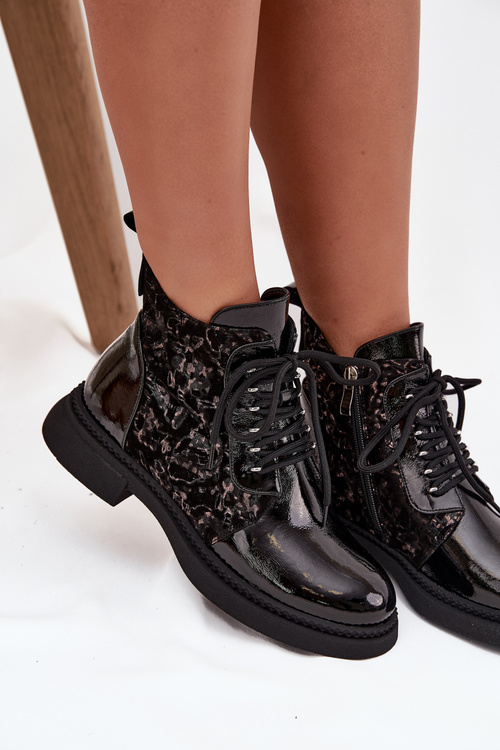 Lakierowane Botki Damskie Ocieplane D&A CR52-613 Czarne