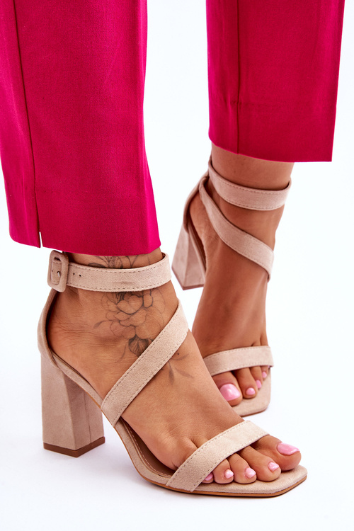 Damskie Zamszowe Sandały Na Obcasie Beżowe Lanes