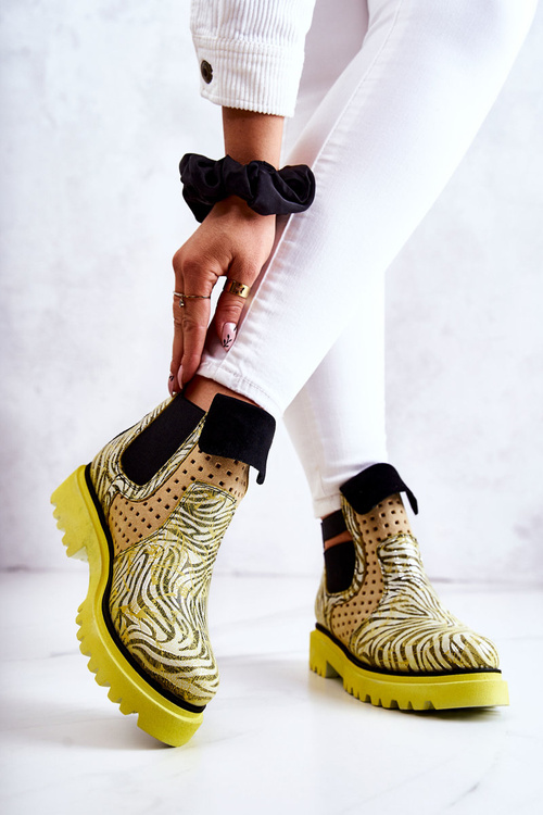 Skórzane Botki Wsuwane Maciejka 05324-07 Żółte