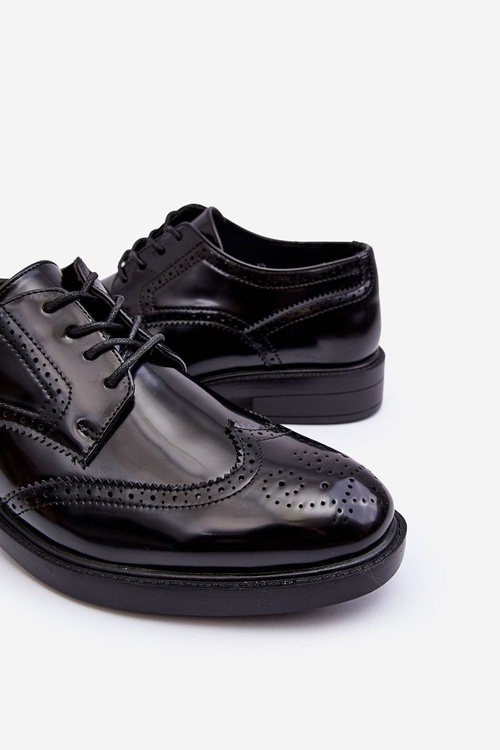 Męskie Eleganckie Lakierowane Półbuty Czarne Gustavo