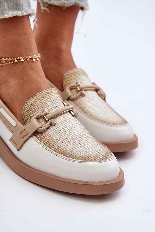 Skórzane Mokasyny Półbuty Damskie Maciejka 06493-11 Biało-Beżowe