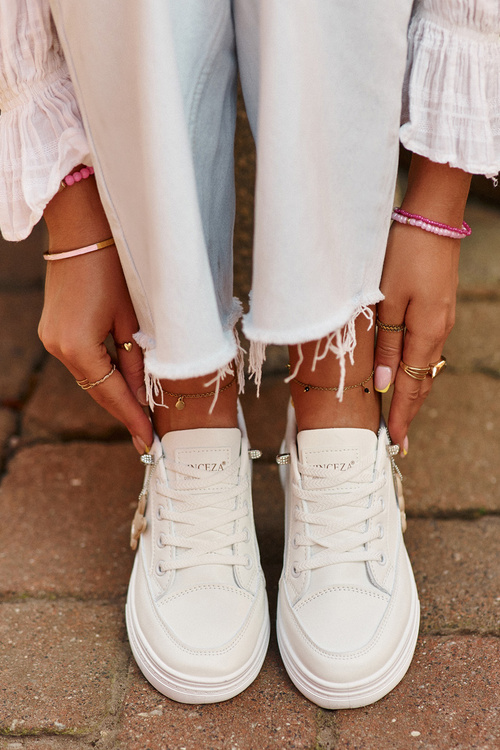 Trampki Buty Sportowe Damskie Na Platformie Z Ozdobą Białe Vinceza 13613