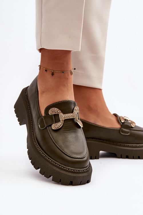 Mokasyny Damskie Z Ozdobą Ciemnozielone Gargi