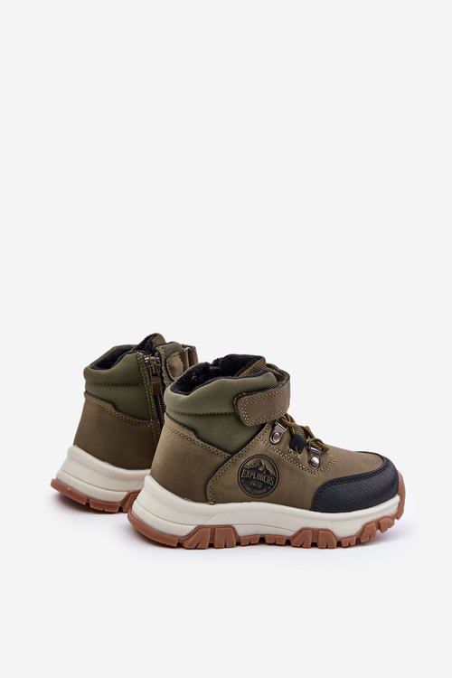 Ocieplane Dziecięce Buty Zimowe Trekkingowe Na Zamek Ciemnozielone Temisha