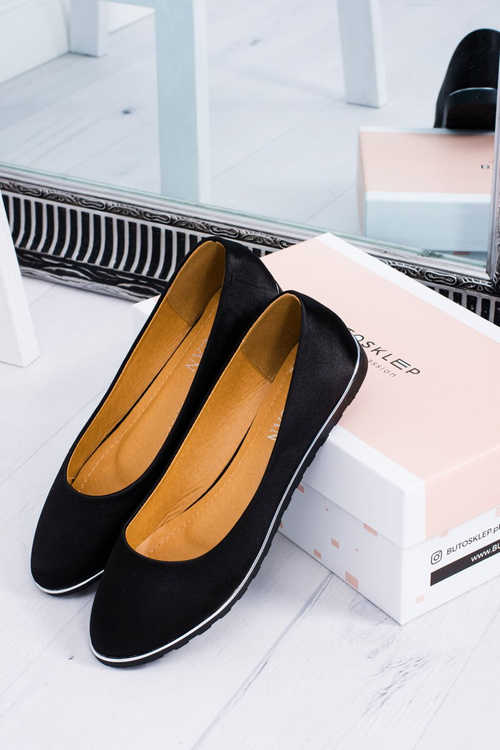 Baleriny Damskie Eleganckie Satynowe Czarne Komiko