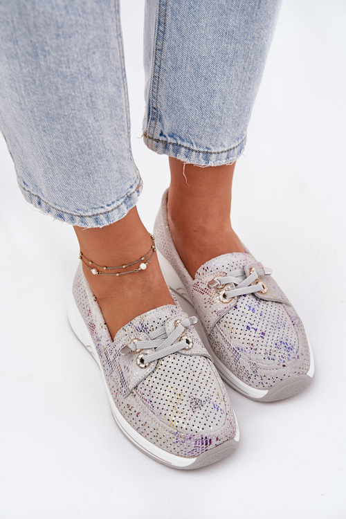 Zamszowe Półbuty Ze Skóry Naturalnej Na Platformie Artiker 56C2104 Szare