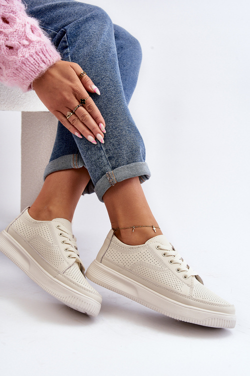 Damskie Skórzane Buty Sportowe Sneakersy Białe Failla