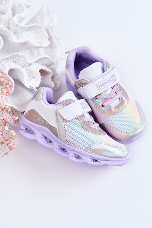 Dziecięce Skórzane Sportowe Buty Biało-Fioletowe Loopsy