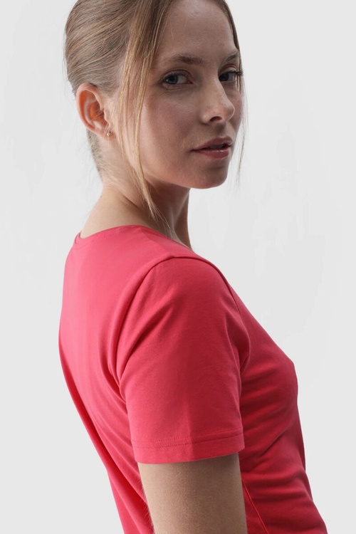 Damski Gładki T-Shirt Z Logo Różowy 4F 4FWMM00TTSHF1845-62S