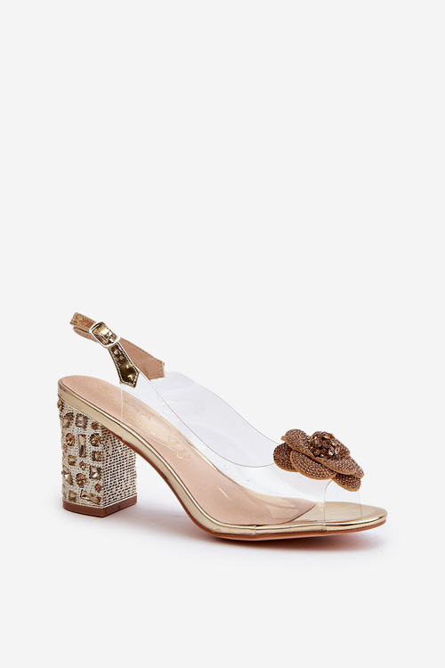 Transparentne Sandały Na Słupku Z Ozdobami S.Barski MR38-356 Złote