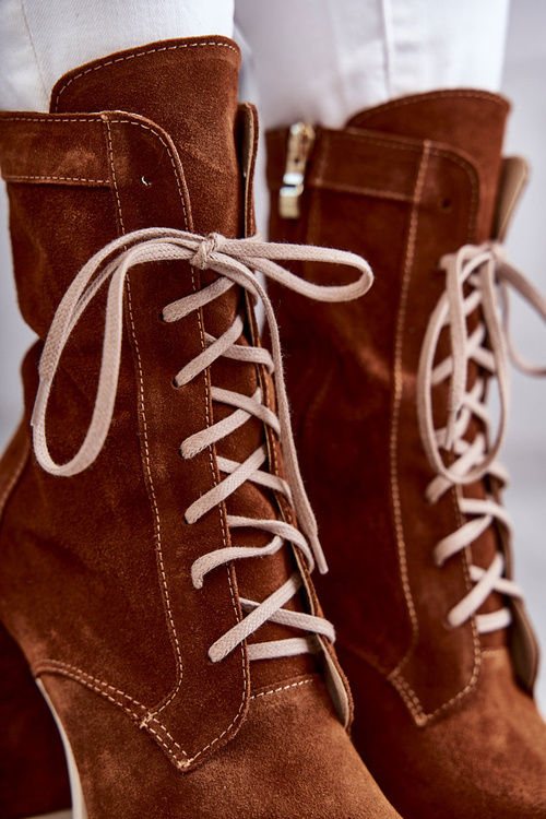 Damskie Zamszowe Botki Na Platformie Brązowe Edna