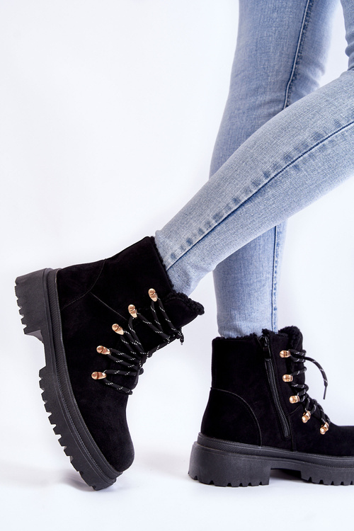 Damskie Zamszowe Botki Trapery Czarne Bellita