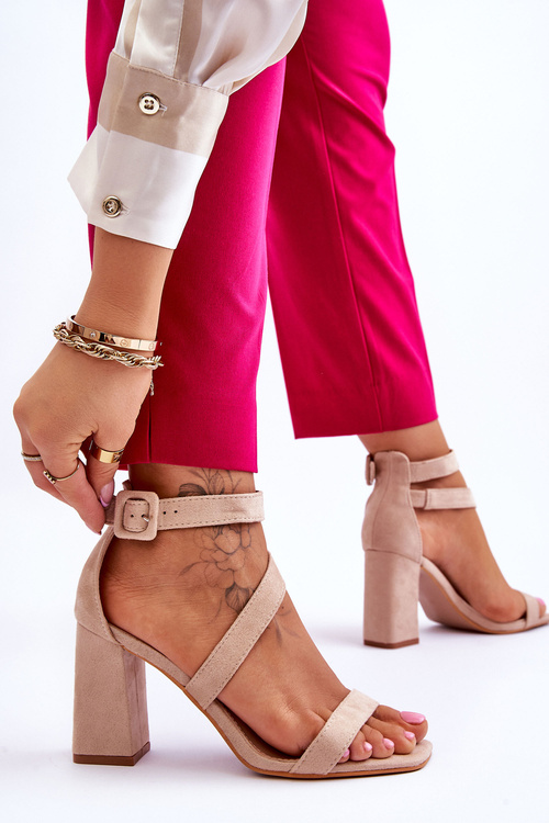 Damskie Zamszowe Sandały Na Obcasie Beżowe Lanes