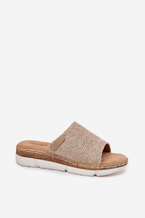 Klapki Damskie Z Plecionką Na Koturnie Beżowe Norozi