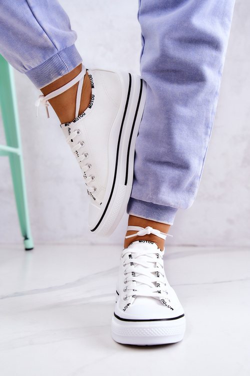 Damskie Wiązane Tenisówki Białe Menifee