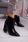 Botki Damskie Na Słupku Lakierowane Czarne Ferty